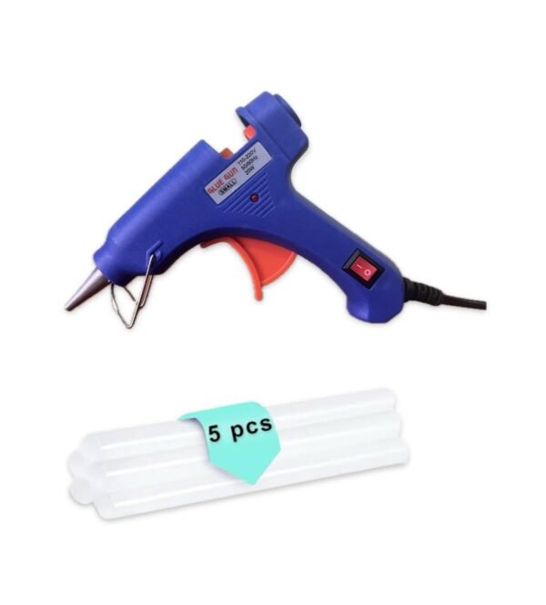 GLUE GUN 20 W (blue) with 5 pcs glue sticks for DIY Art & Craft and multipurpose.